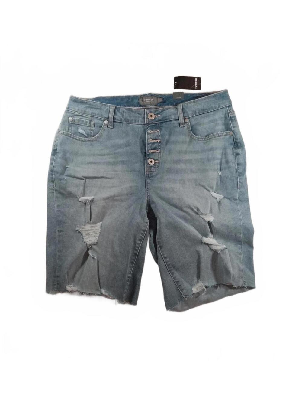 Torrid Light Blue Distressed Denim  Bermuda Shorts with Button Fly